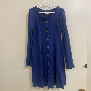 Blue Button-Down Long Sleeve Dress girls size medium